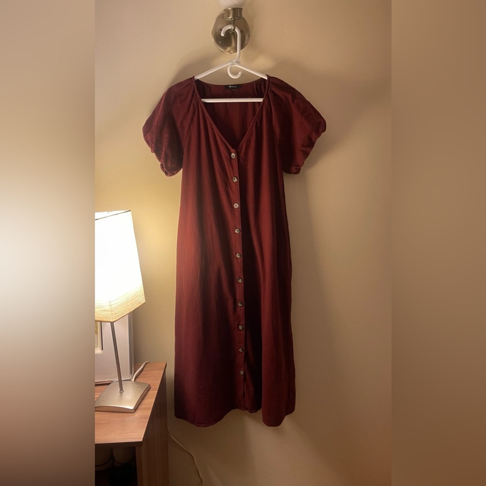 Madewell (Re)sponsible Bubble-Sleeve Button-Front Midi Dress